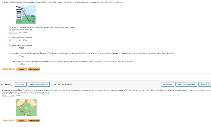 Ladder wall feet 25 leaning long against foot given answer building data initially seconds 2t time help type parametric equations