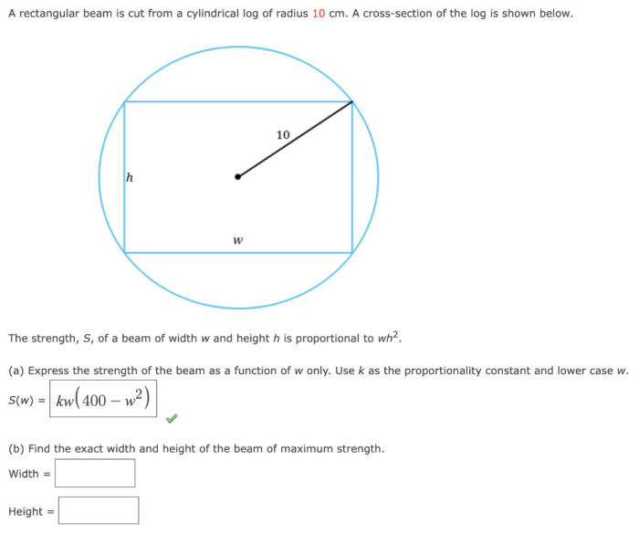 A rectangular beam is cut from a cylindrical log