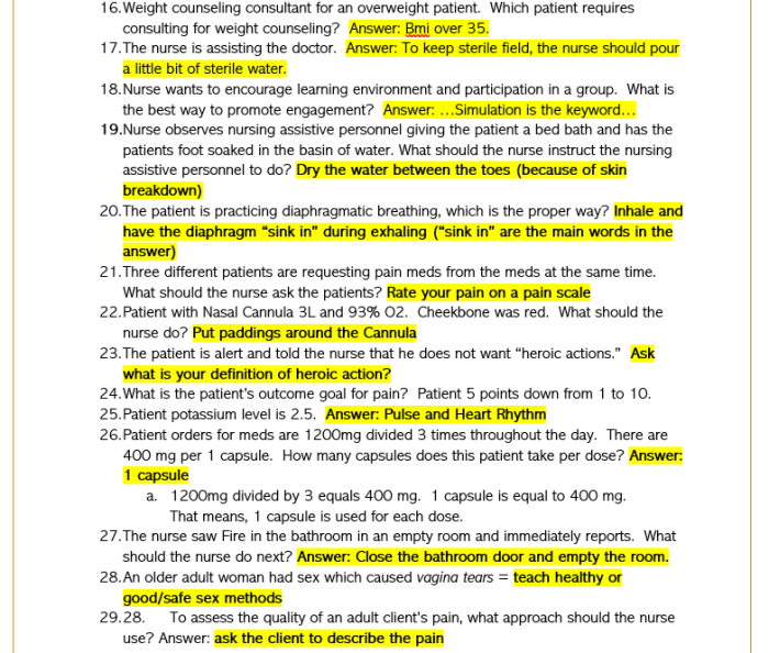 Fundamentals of nursing exam 1 practice questions